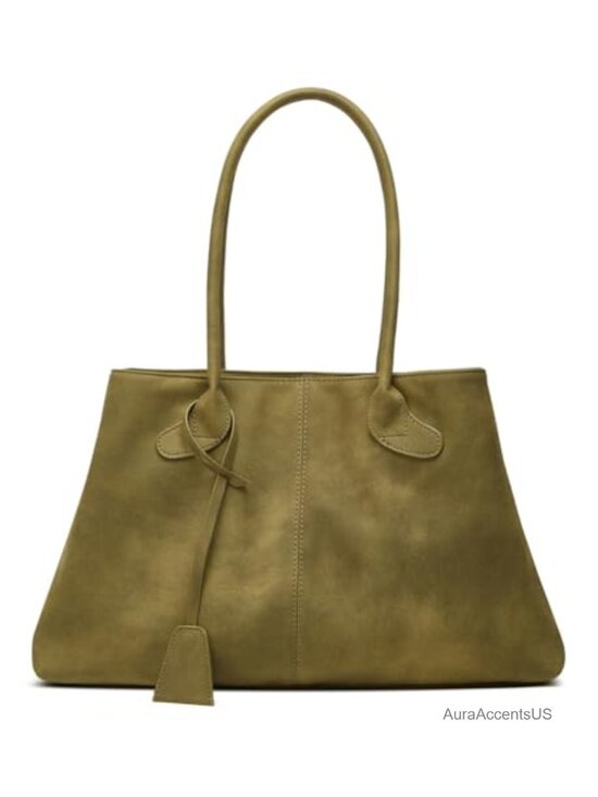 Handbags - Faux Suede Slouchy Hobo Tote Bag Women Large Leather Strap Magnetic Lightweight